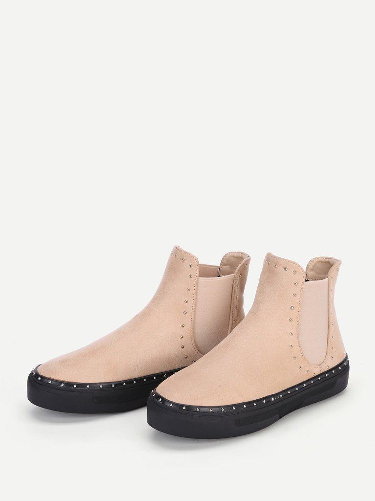 Studded Detail Flatform Chelsea Boots-shoes-Des Mess