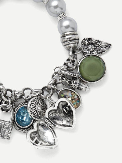 Lock & Heart Detail Beaded Bracelet--Des Mess