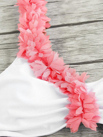 Contrast Flower Embellished One Shoulder Bikini Set-swimwear-Des Mess