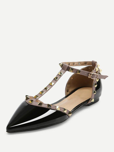 T-strap Studded Ballet Flats-shoes-Des Mess