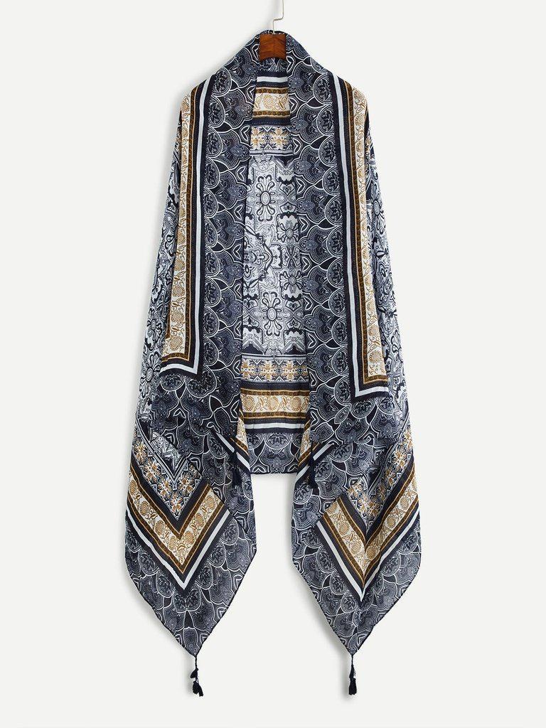 Geometric Tassel Decorated Scarf-accessories-Des Mess