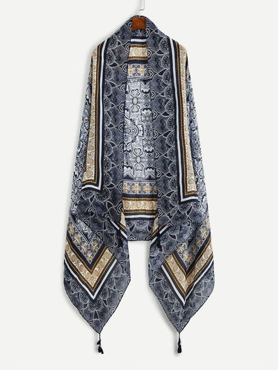 Geometric Tassel Decorated Scarf-accessories-Des Mess
