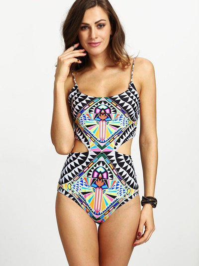 Tribal Print Crisscross Lace-Up One-Piece Swimsuit-swimwear-Des Mess