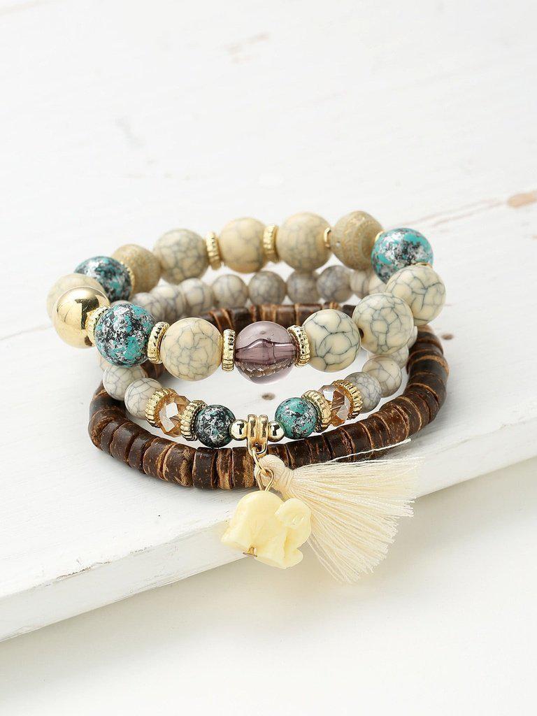 Elephant & Tassel Detail Bracelet Set-jewelry-Des Mess