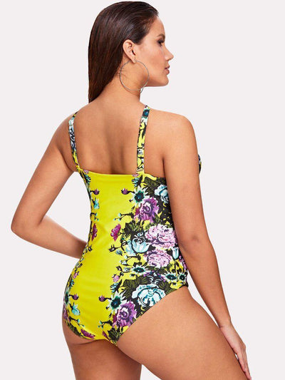 Flower Print Criss Cross Swimsuit-swimwear-Des Mess
