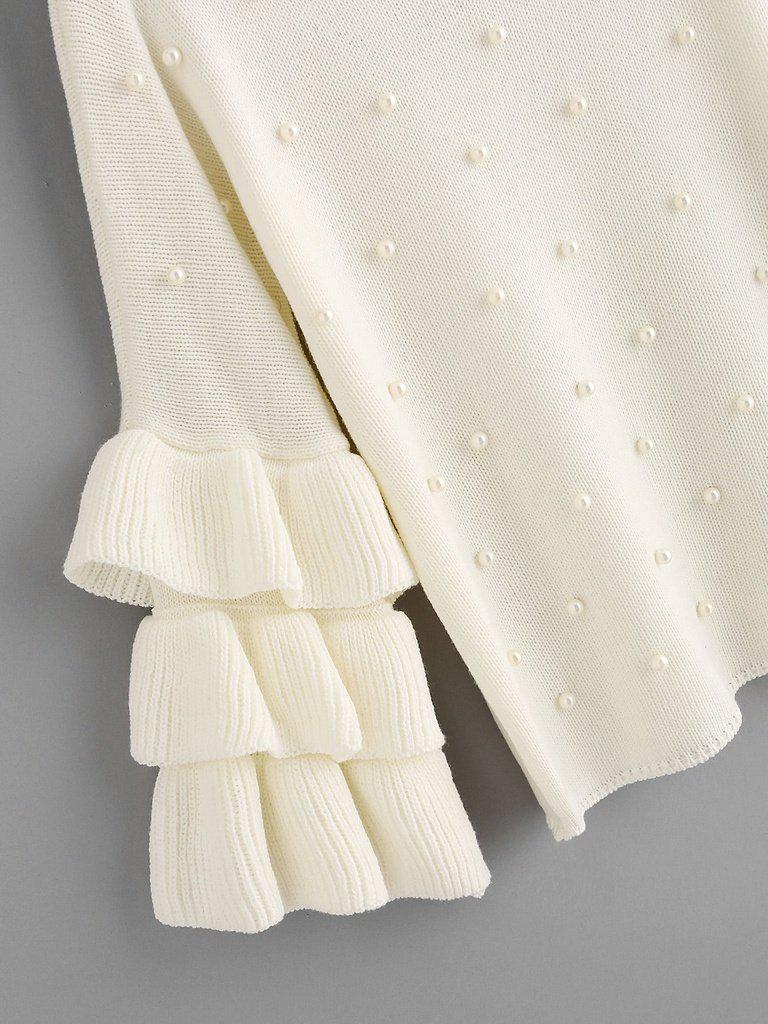 Pearl Beading Tiered Ruffle Sleeve Jumper-outerwear-Des Mess
