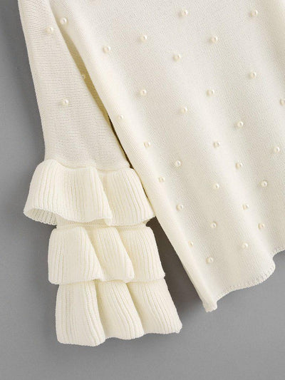 Pearl Beading Tiered Ruffle Sleeve Jumper-outerwear-Des Mess