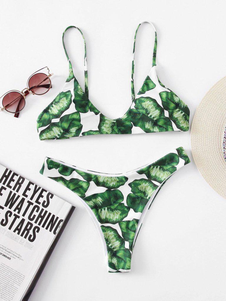 Jungle Print High Leg Bikini Set-swimwear-Des Mess