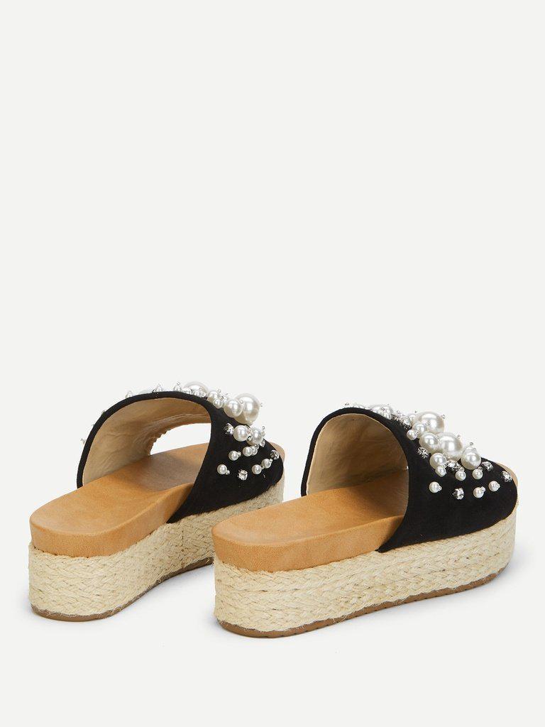 Faux Pearl Decorated Flatform Sandals-shoes-Des Mess