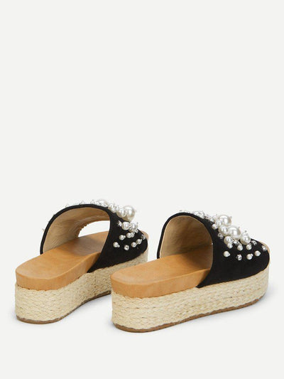 Faux Pearl Decorated Flatform Sandals-shoes-Des Mess