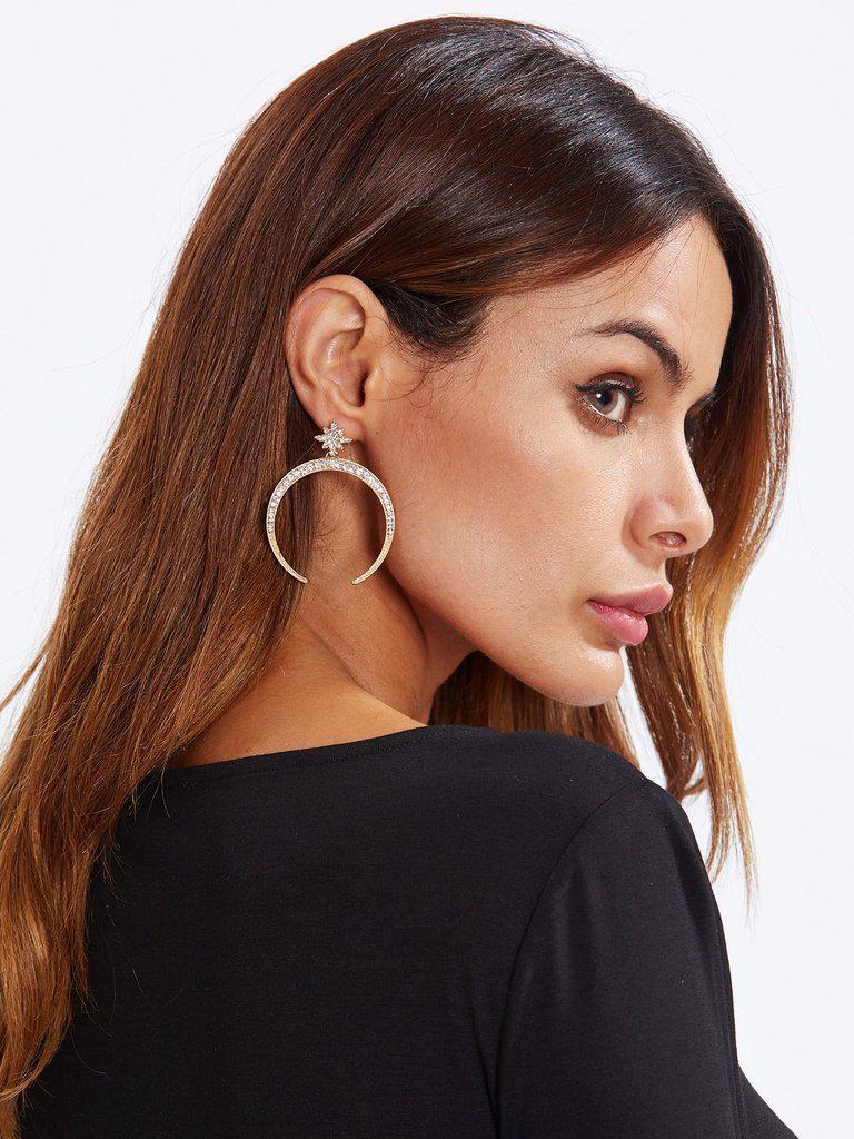 Star Detail Moon Design Drop Earrings-jewelry-Des Mess