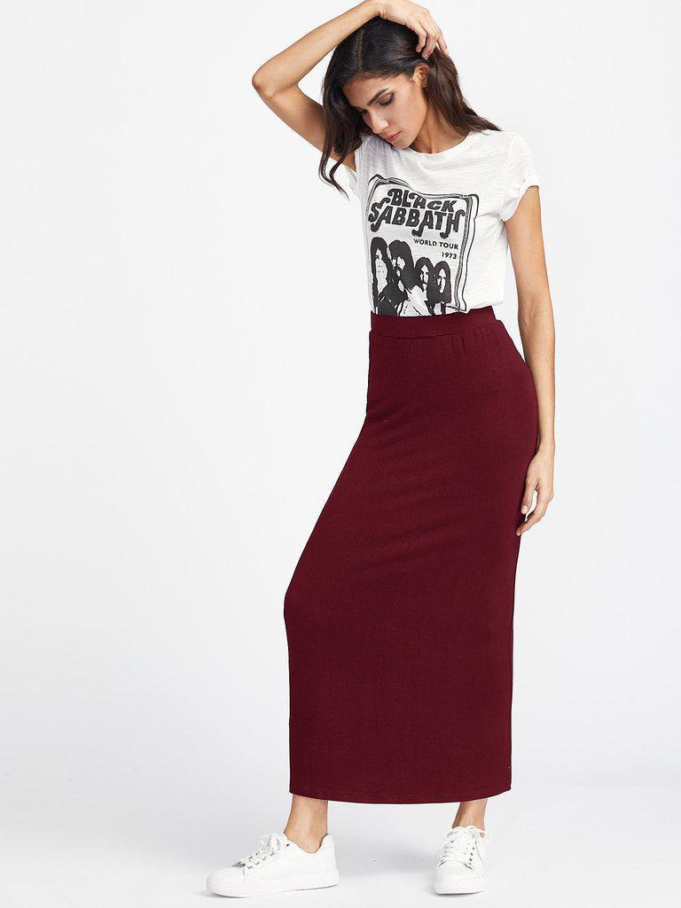 Elastic Waist Longline Jersey Skirt-bottom-Des Mess