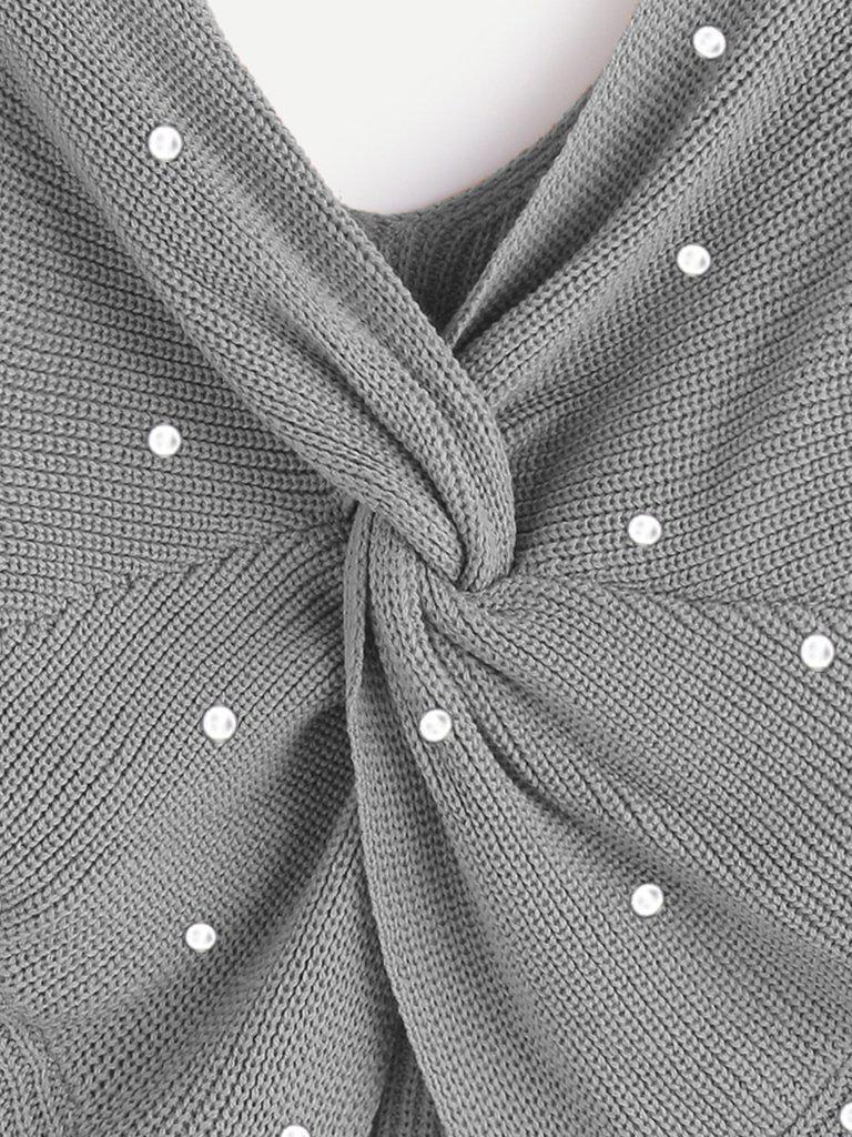 Pearl Beading Twist Infinity Sweater-outerwear-Des Mess