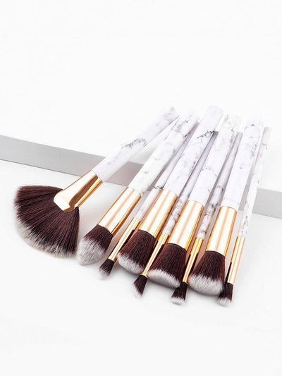 Marble Pattern Handle Brush Set 9pcs-makeup-Des Mess