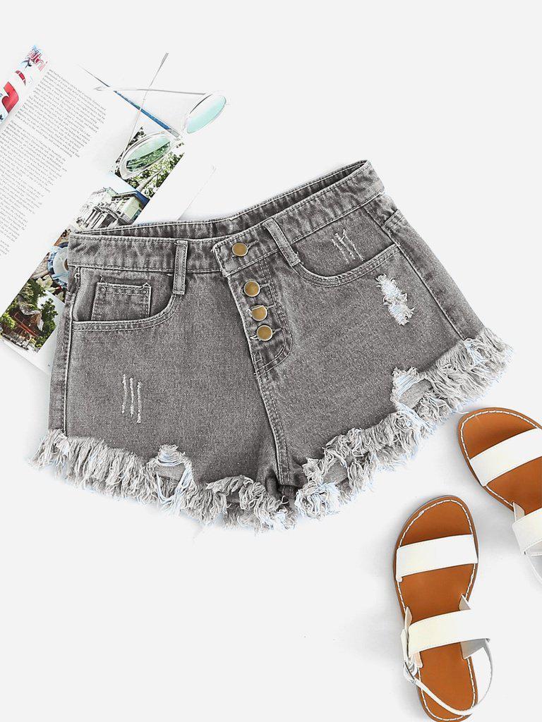 Raw Hem Ripped Denim Shorts-bottom-Des Mess