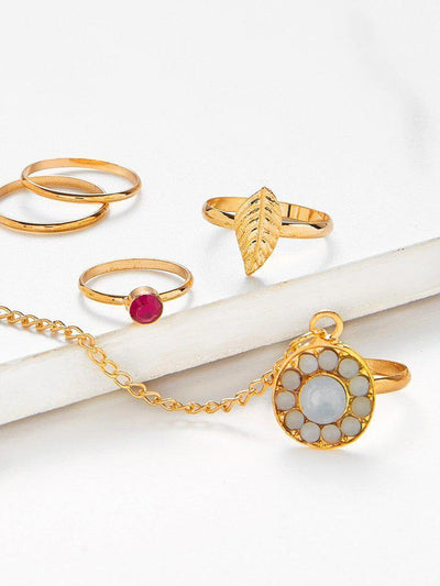 Rhinestone Leaf Design Ring Set-jewelry-Des Mess