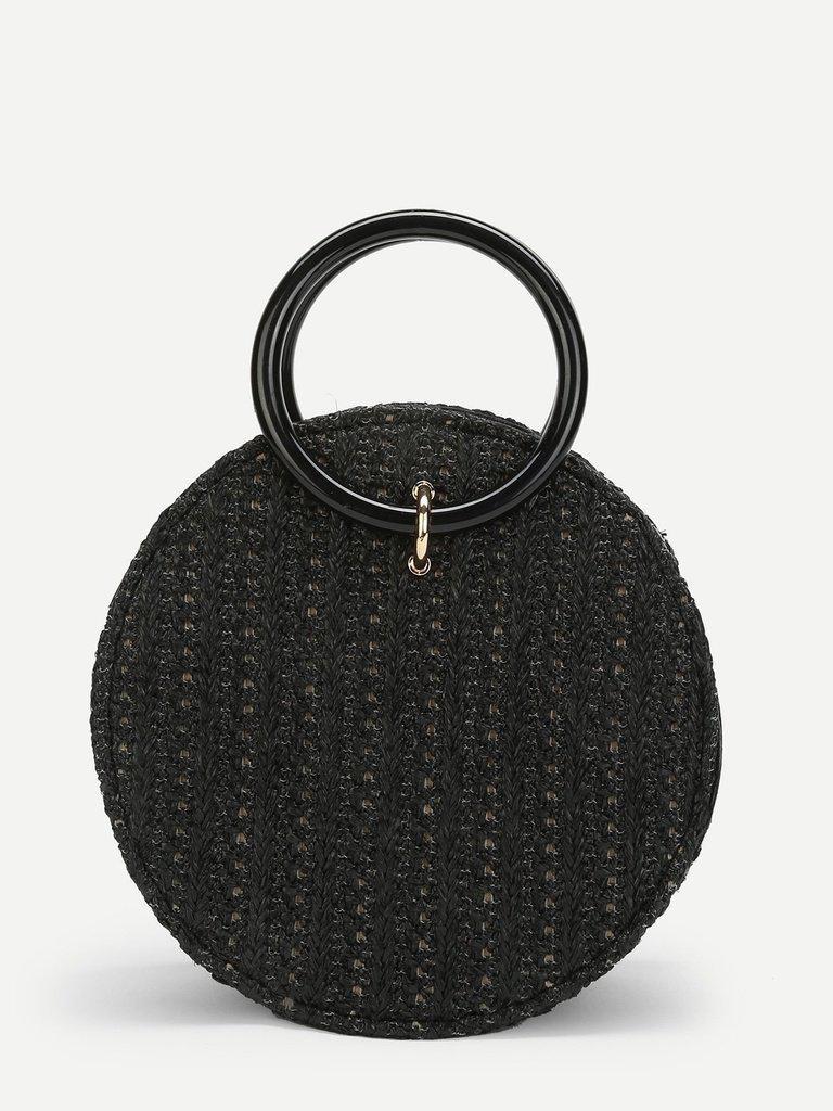 Ring Detail Straw Round Chain Bag-accessories-Des Mess