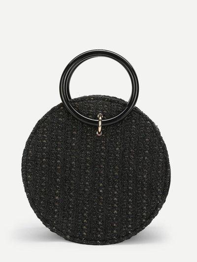 Ring Detail Straw Round Chain Bag-accessories-Des Mess