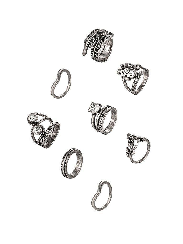 Heart & Leaf Design Ring Set 8pcs-jewelry-Des Mess