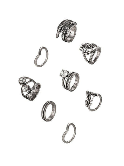 Heart & Leaf Design Ring Set 8pcs-jewelry-Des Mess