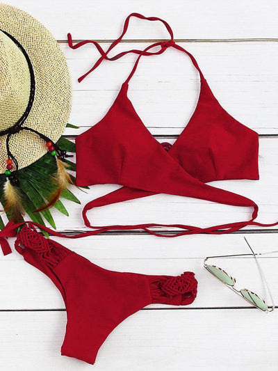 Crochet Detail Wrap Bikini Set--Des Mess