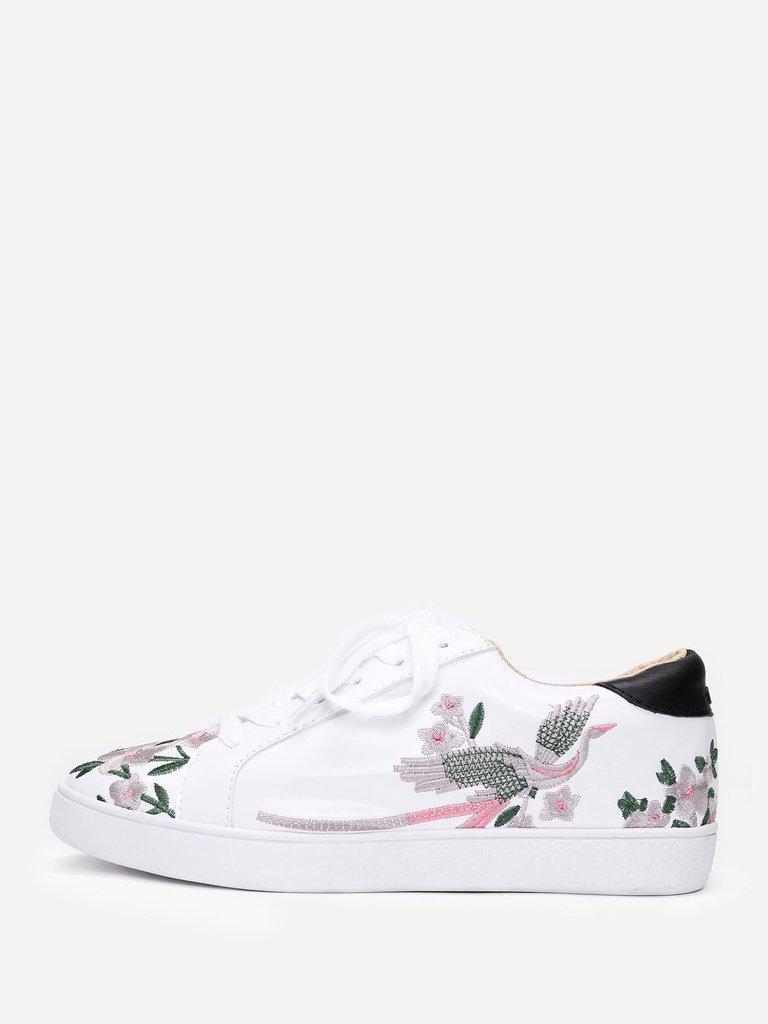 Calico Embroidered Lace Up Sneakers-shoes-Des Mess