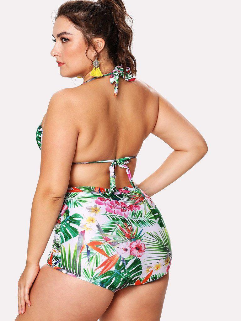 Tropical Print Knot Bikini Set-swimwear-Des Mess