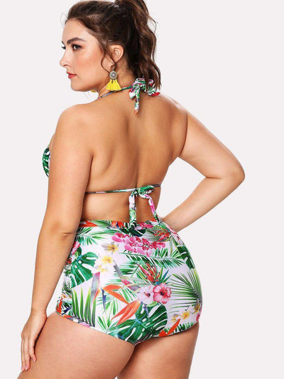 Tropical Print Knot Bikini Set-swimwear-Des Mess