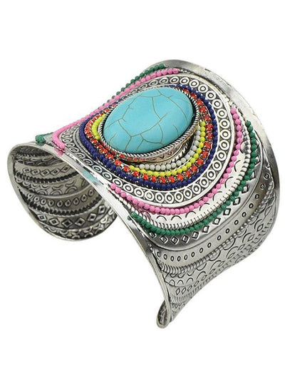 Blue Beads Gemstone Cuff Bangle--Des Mess