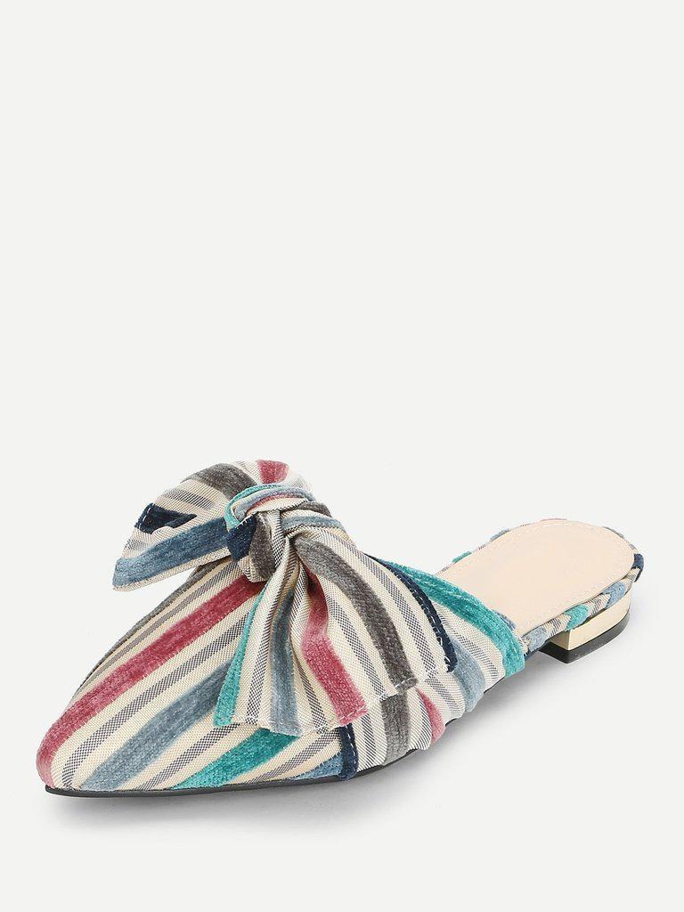 Bow Decorated Striped Flats-shoes-Des Mess