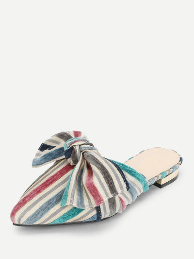 Bow Decorated Striped Flats-shoes-Des Mess
