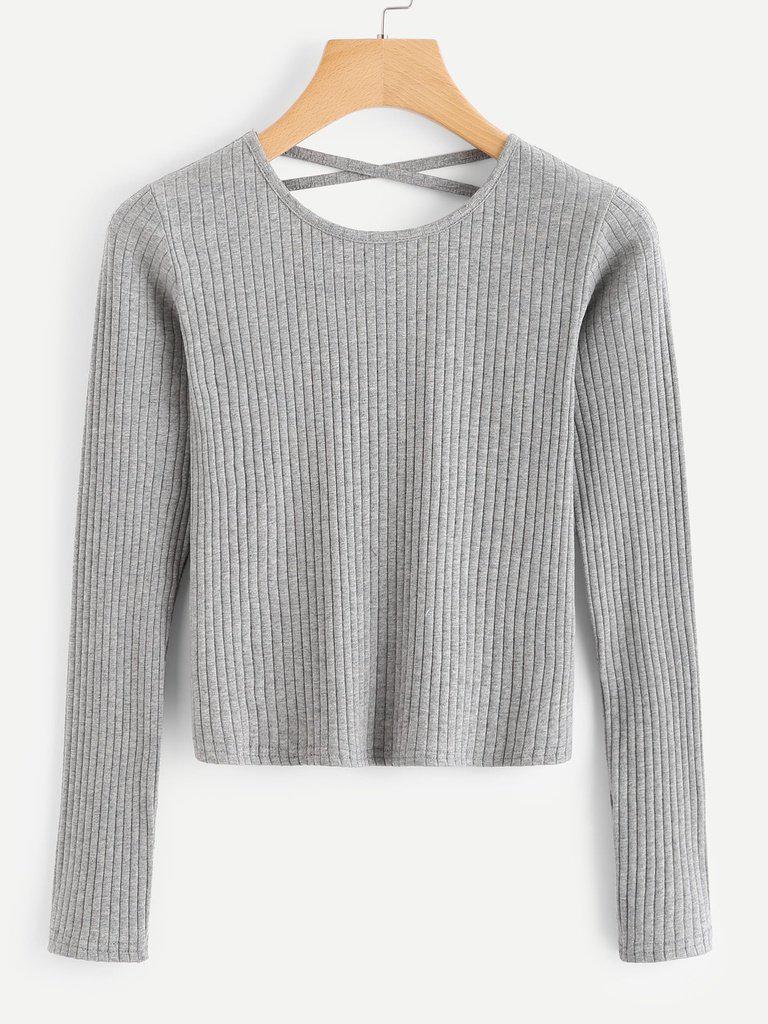 Criss Cross Back Ribbed Tshirt-outerwear-Des Mess