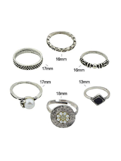 At-Silver Simple Pearl Ring 6-Pieces Set-jewelry-Des Mess