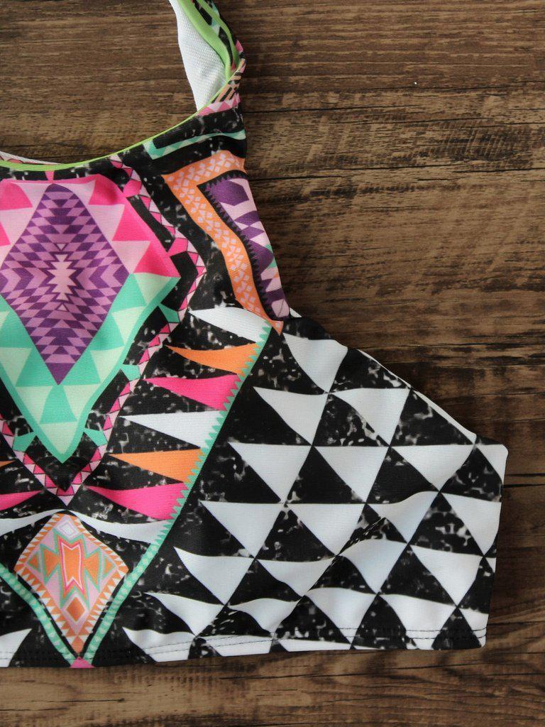 Geometric Print Halter Mix & Match Bikini Set--Des Mess