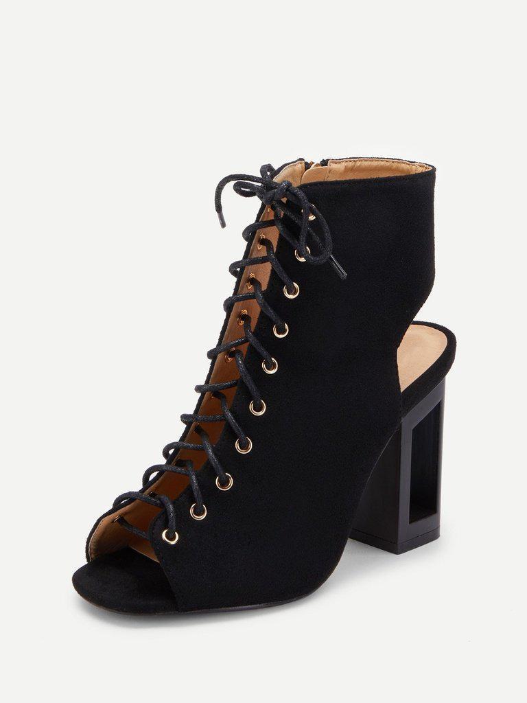 Open Back Lace Up Heeled Sandals-shoes-Des Mess