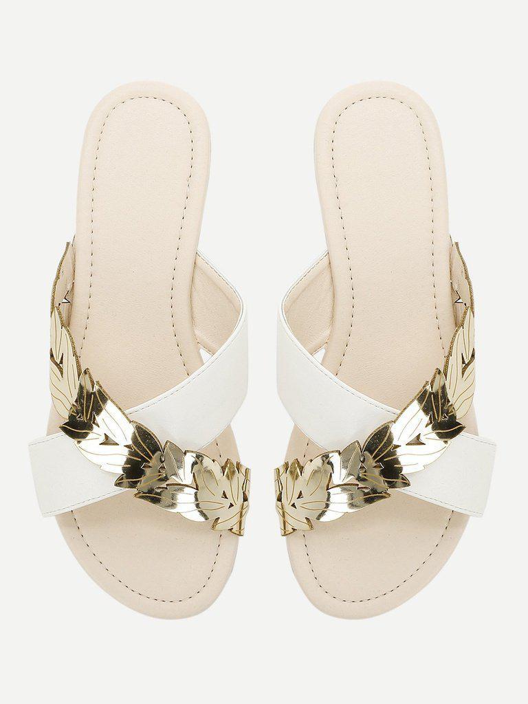 Metallic Panel Criss Cross Sliders-shoes-Des Mess