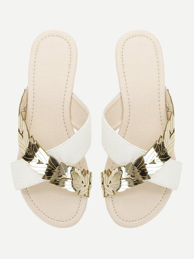 Metallic Panel Criss Cross Sliders-shoes-Des Mess