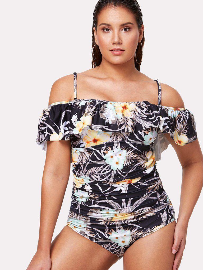 Flower Print Flounce Swimsuit-swimwear-Des Mess