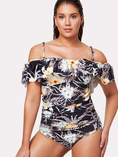 Flower Print Flounce Swimsuit-swimwear-Des Mess