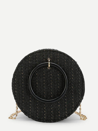 Ring Detail Straw Round Chain Bag-accessories-Des Mess