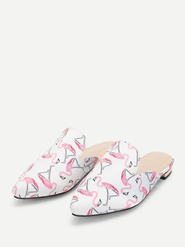 Flamingo Print Pointed Toe Flats-shoes-Des Mess