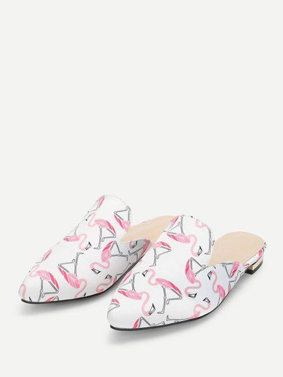 Flamingo Print Pointed Toe Flats-shoes-Des Mess