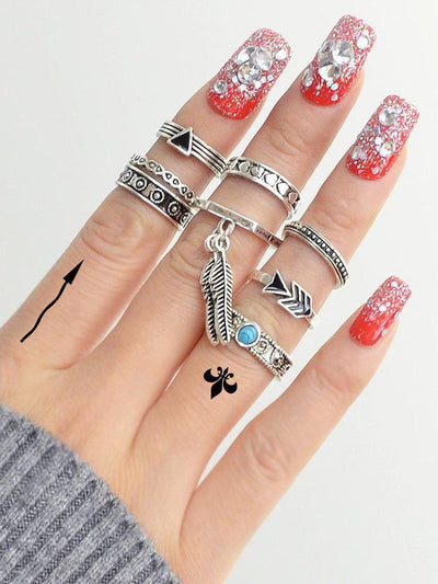 Ethnic Leaf Ring Eight-Piece Suit-jewelry-Des Mess