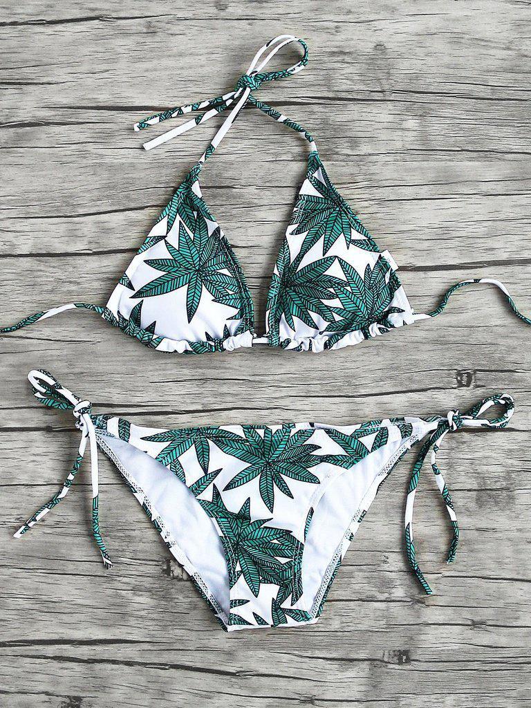 Leaf Print Triangle Bikini Set-swimwear-Des Mess