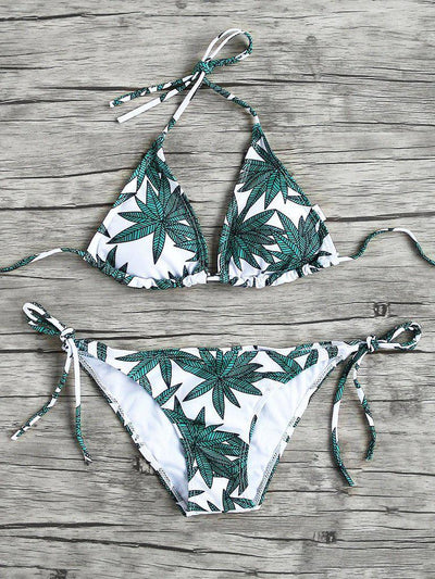 Leaf Print Triangle Bikini Set-swimwear-Des Mess