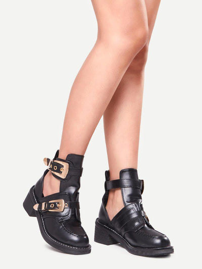 Buckle Strap Chunky Heel Shoes-shoes-Des Mess