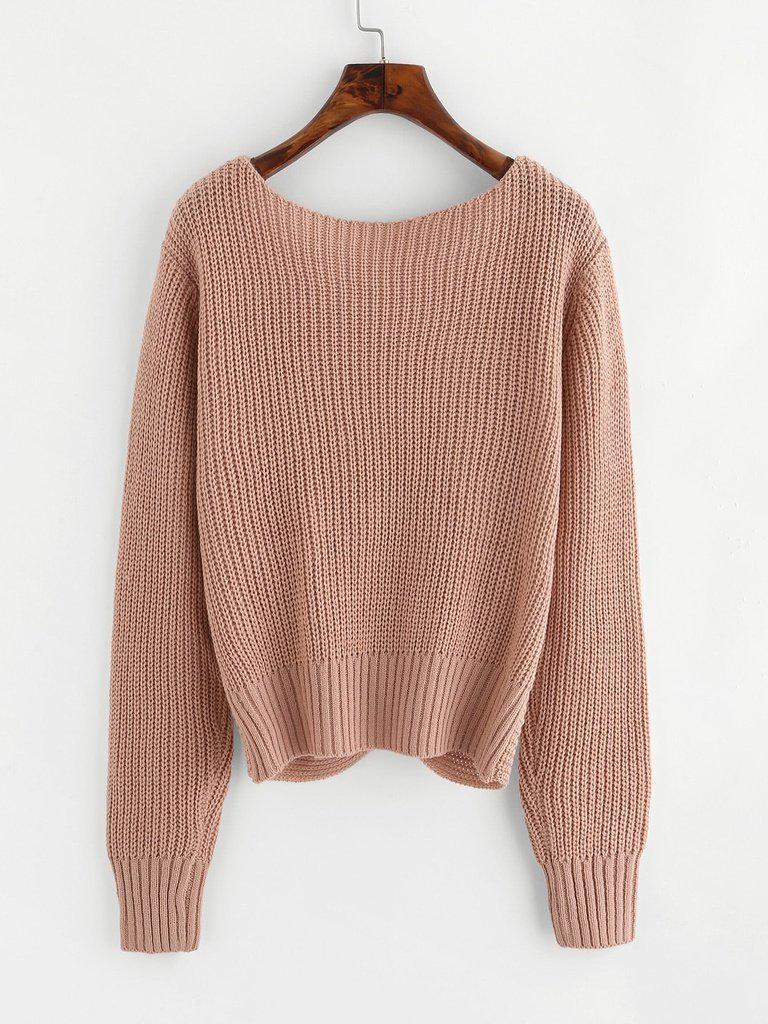 Pearl Beaded Detail Twist Sweater-outerwear-Des Mess