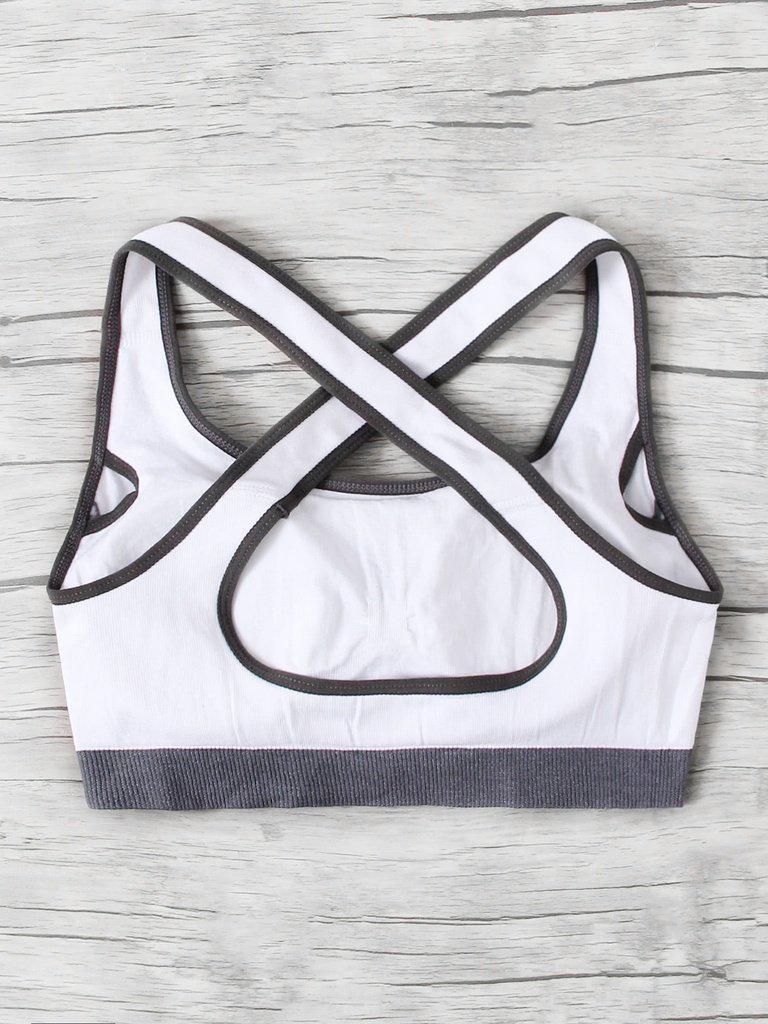 Cross Back Contrast Piping Sports Bra-sportswear-Des Mess