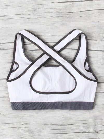 Cross Back Contrast Piping Sports Bra-sportswear-Des Mess