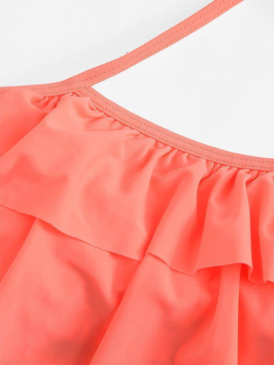 Palm Print Ruffle Bikini Set--Des Mess
